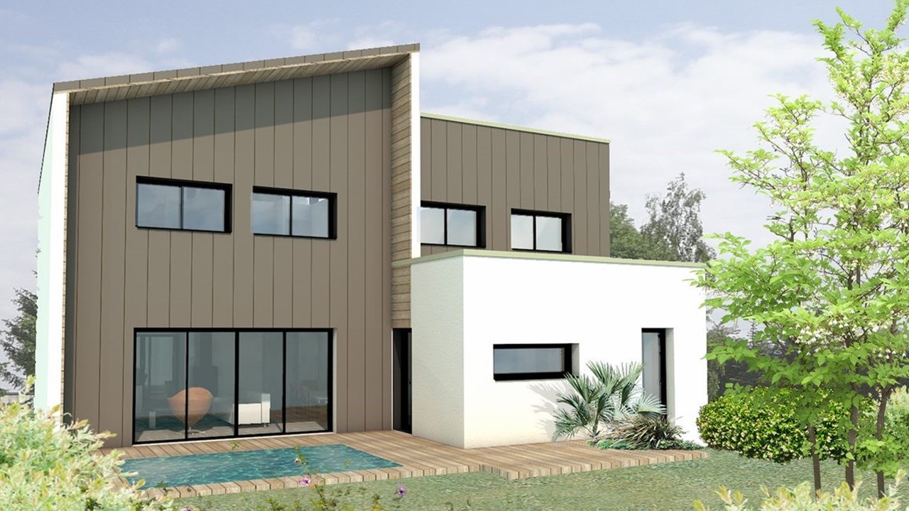 Maison design à toit monopente située à Saint-Grégoire (35) - Bretagne Habitation Construction
