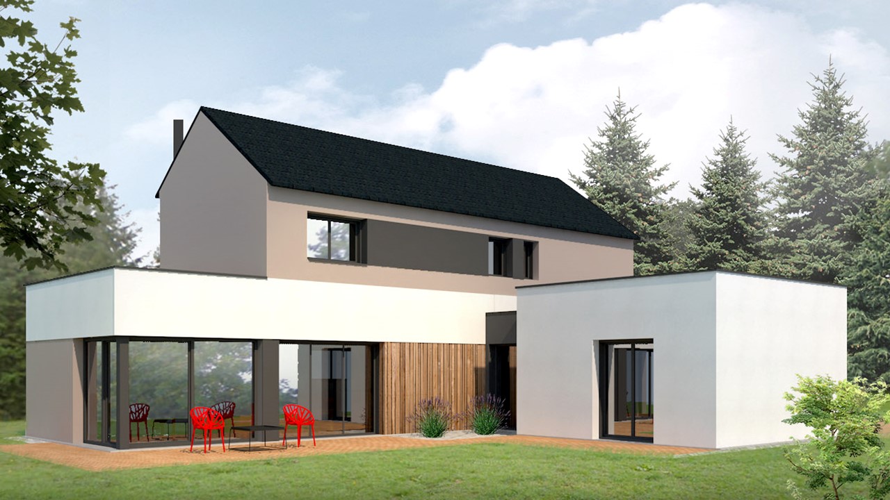 Maison moderne à toit double pente à Vern-sur Seiche (35) - Bretagne Habitation Construction