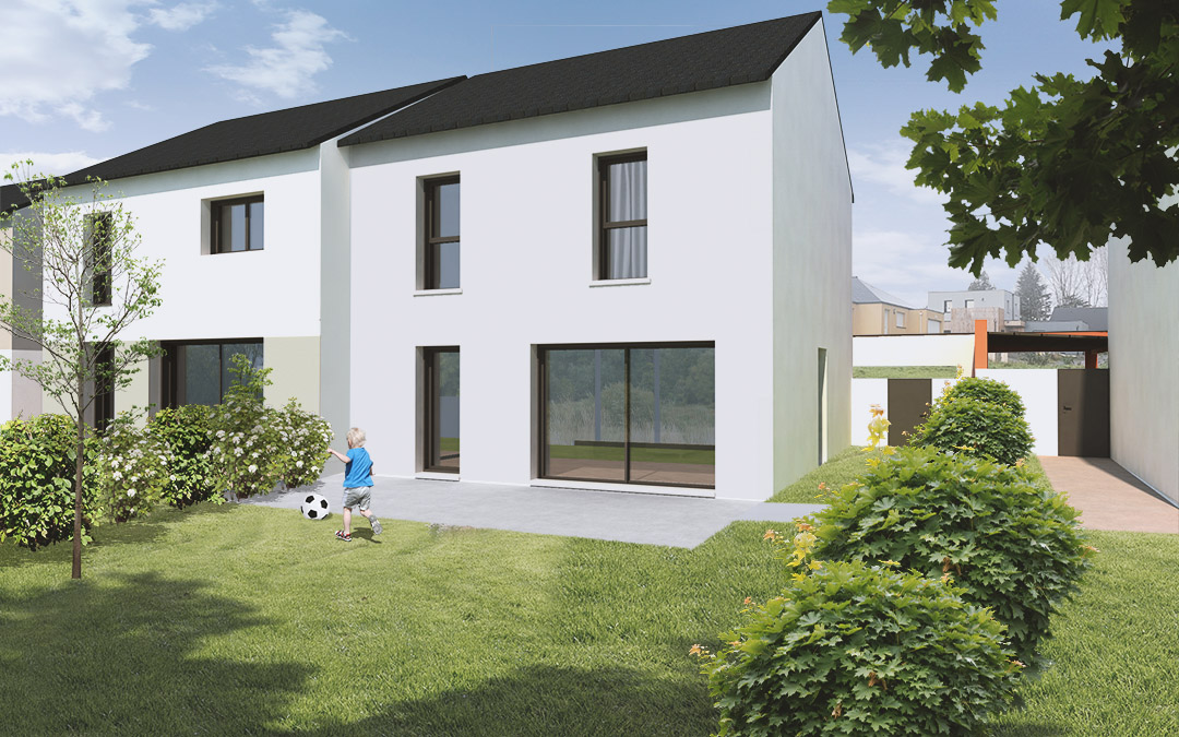 Maison individuelle traditionnelle à Fougères (35) - Vue côté jardin - Bretagne Habitation Construction