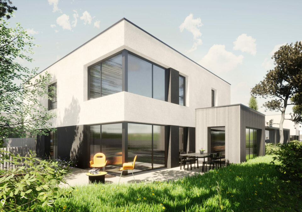 Maison d'architecte neuve premium à Cesson Sévigné (35) - Vue du jardin - Bretagne Habitation Construction