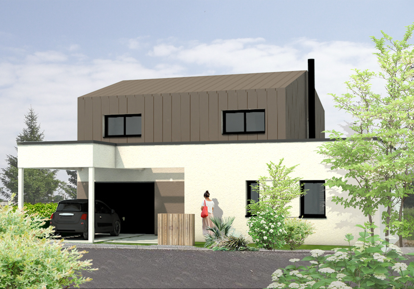 Maison d'architecte neuve de 5 chambres et garage située à Chantepie (35), à côté de Rennes - Bretagne Habitation Construction